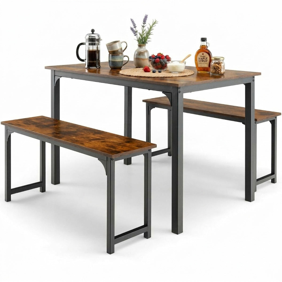 Space Saving Dining Table Set for 4 with 2 Benches Kitchen Furniture