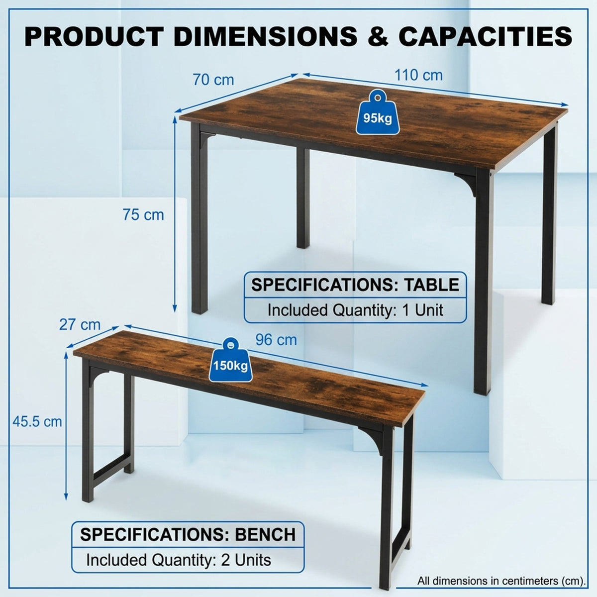 Space Saving Dining Table Set for 4 with 2 Benches Kitchen Furniture