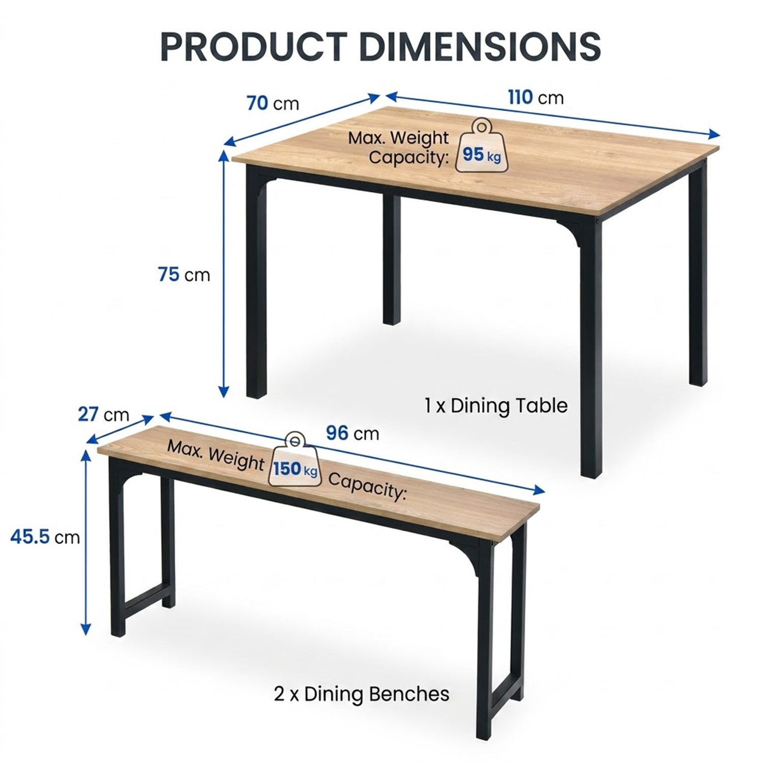 3 Piece Dining Table Set with 2 Benches Space Saving Kitchen Table