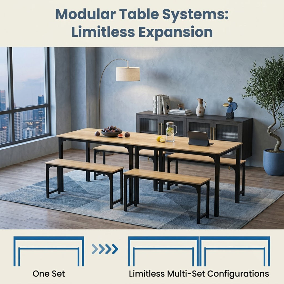 3 Piece Dining Table Set with 2 Benches Space Saving Kitchen Table