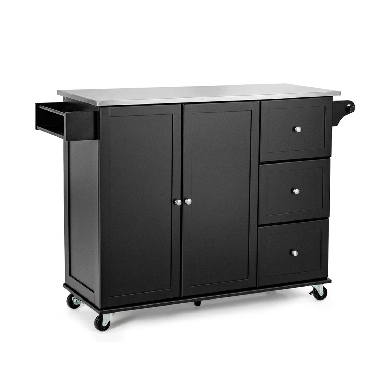 Kitchen Island Cart with Stainless Steel Countertop and 3 Drawers Storage