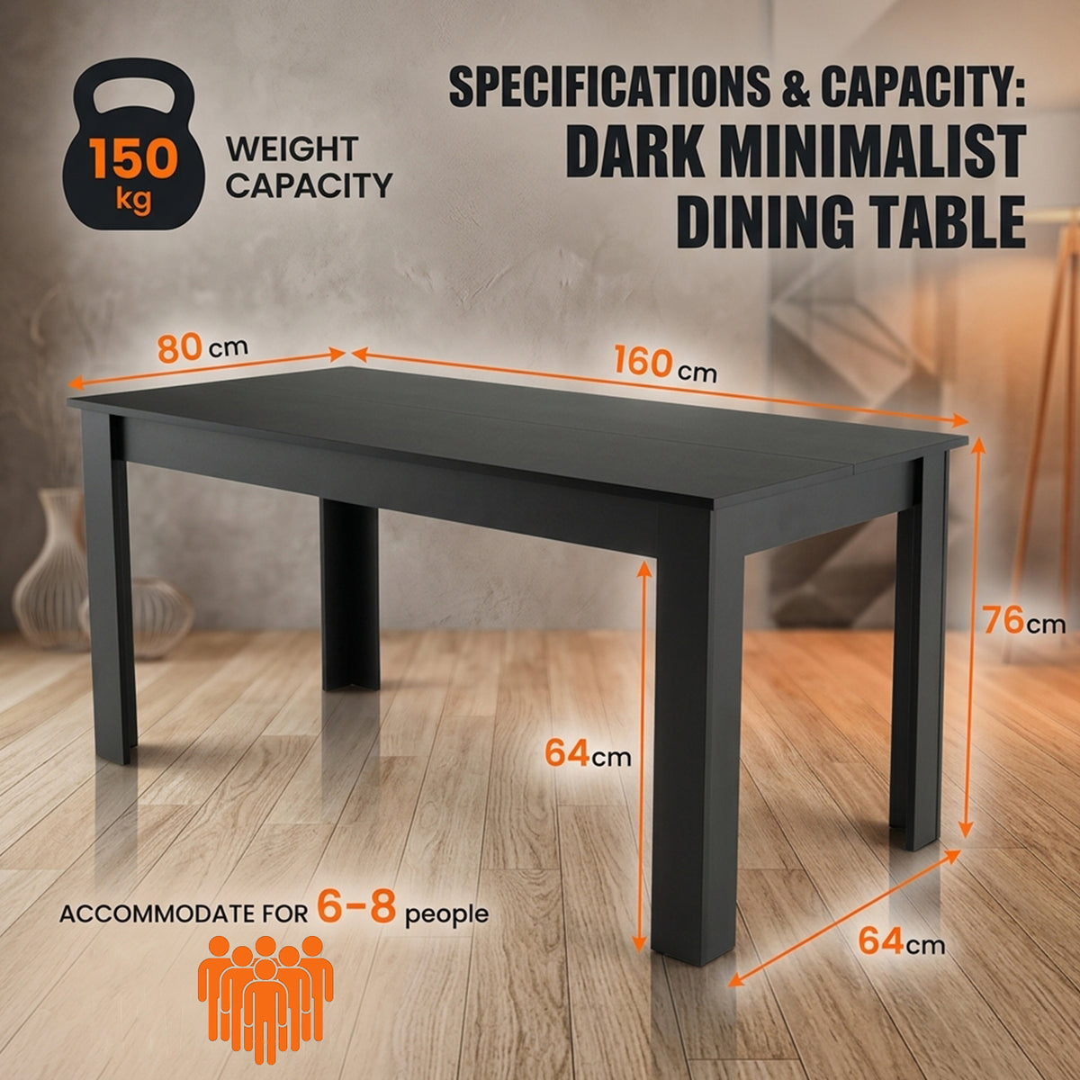 160cm Modern Dining Table with Sturdy L Shaped Legs Furniture Home