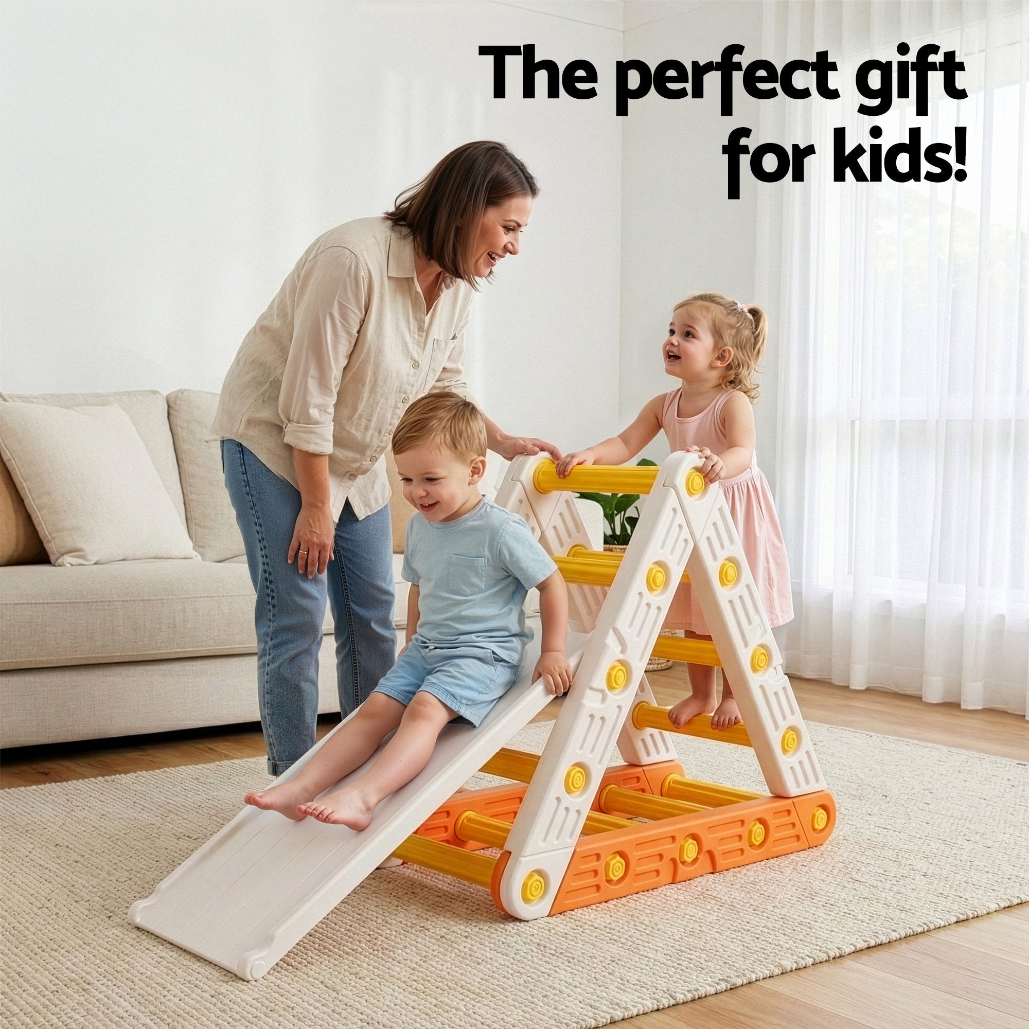 Keezi Kids Climbing Frame Set With Slide Indoor Outdoor Toddler Toys Pikler Triangle Climber