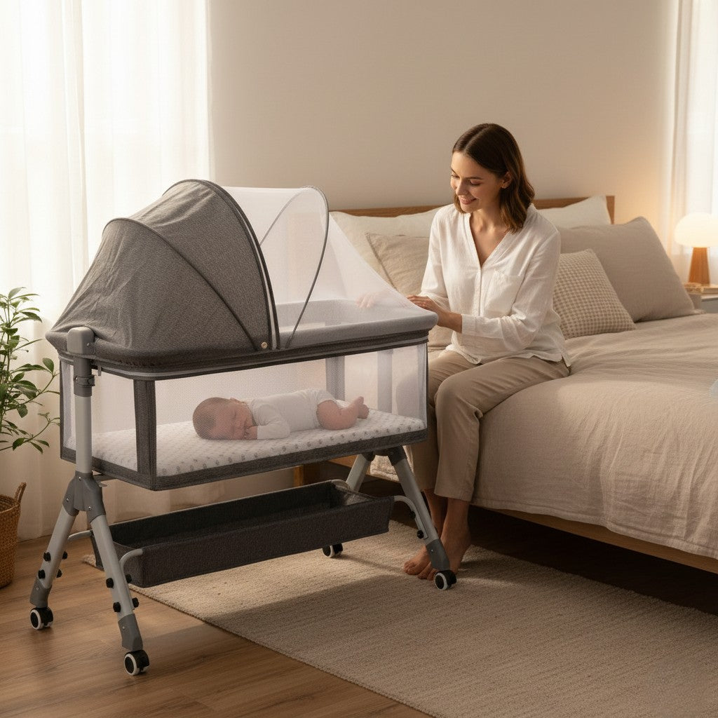 Bopeep Baby Cot Bed Crib Newborn Co-Sleeper Bassinet Safety Adjustable Bedside-2050056762865881095