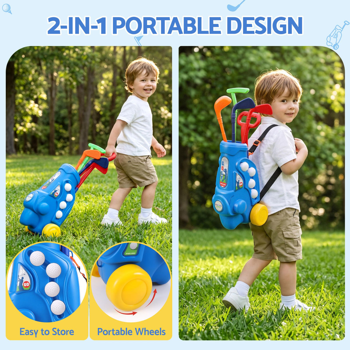 Keezi Kids Golf Set Toddler Club Set Pull Cart Indoor Outdoor Backyard Mini Toy
