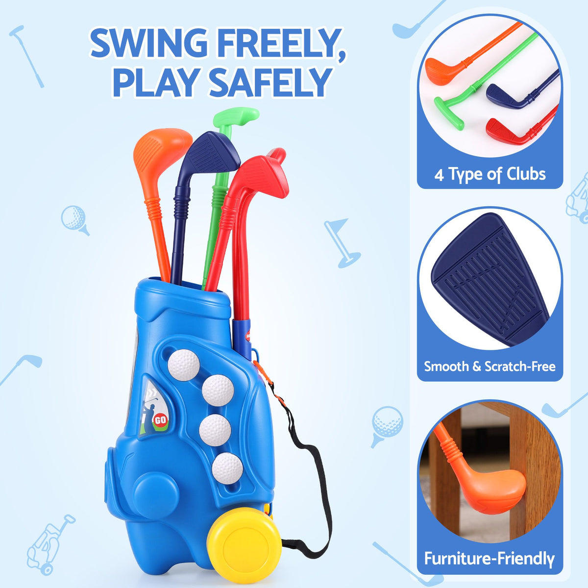 Keezi Kids Golf Set Toddler Club Set Pull Cart Indoor Outdoor Backyard Mini Toy