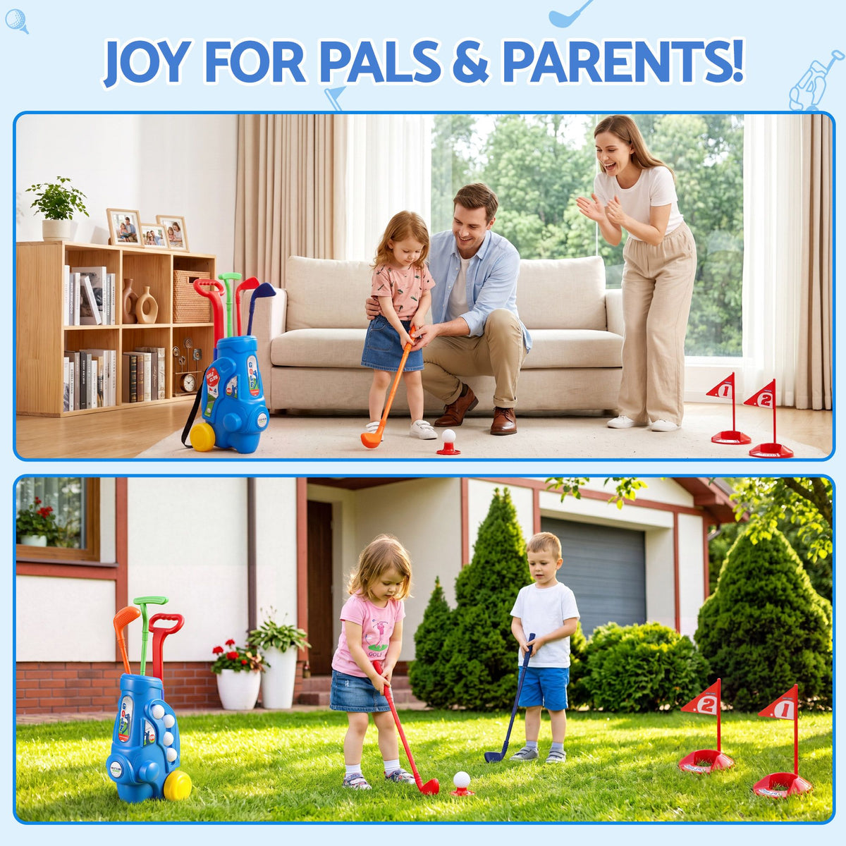 Keezi Kids Golf Set Toddler Club Set Pull Cart Indoor Outdoor Backyard Mini Toy