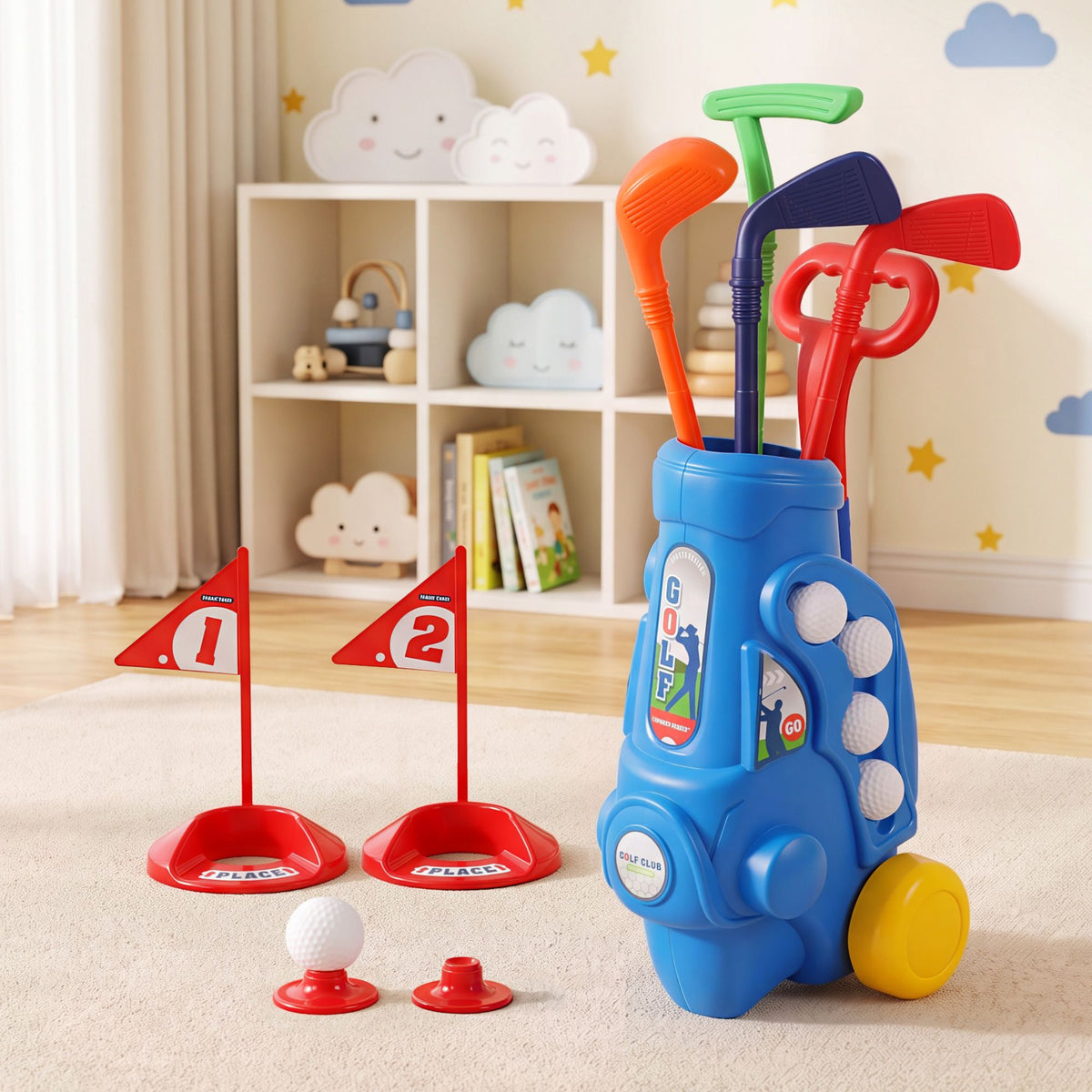 Keezi Kids Golf Set Toddler Club Set Pull Cart Indoor Outdoor Backyard Mini Toy