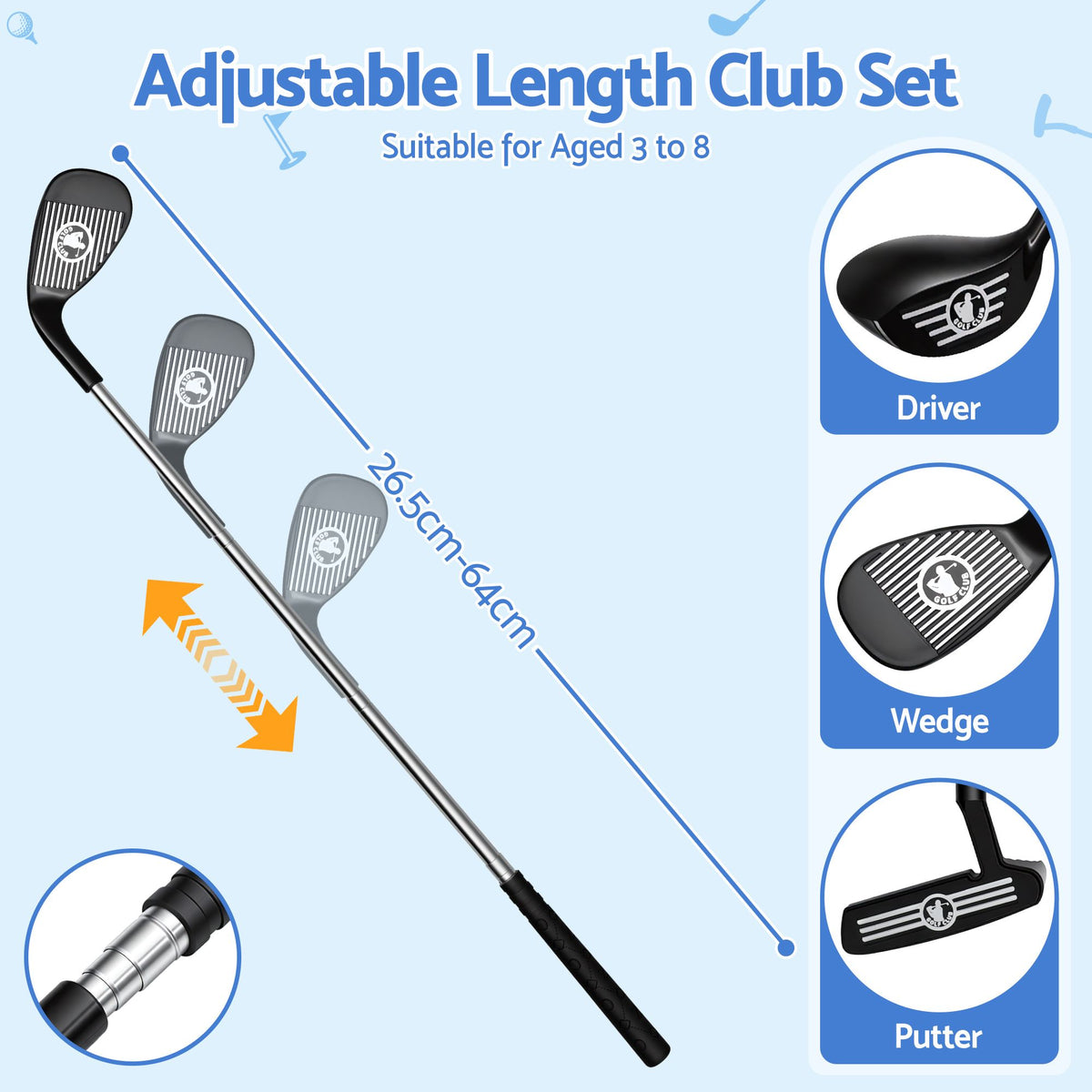 Keezi Kids Golf Toy Set with 20 Balls and 3 Adjustable Clubs