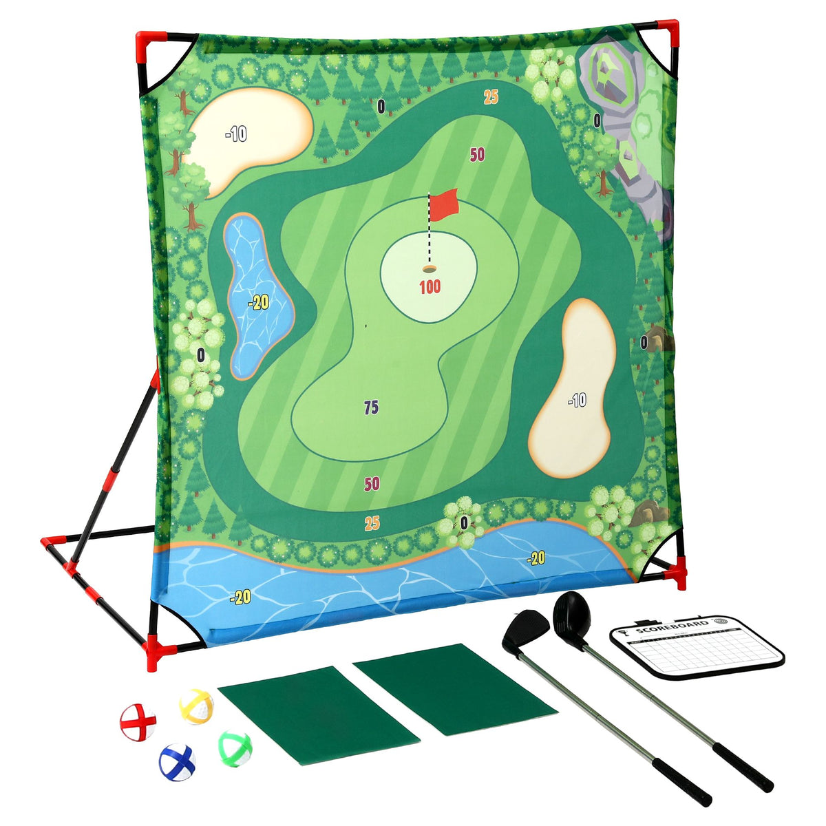 Keezi Kids Golf Chipping Game Set with Stand 24 Balls Adjustable Club and 2 Mats