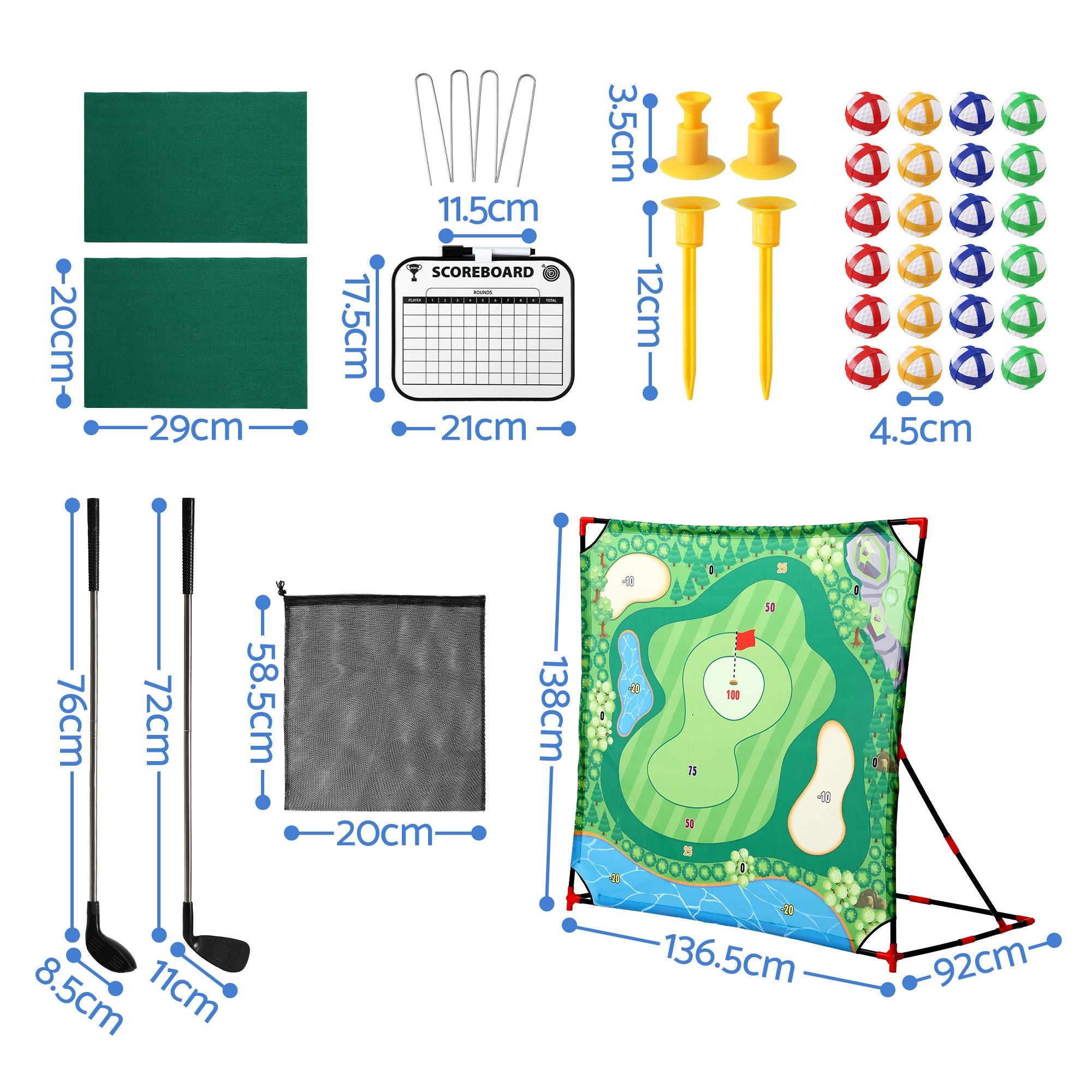 Keezi Kids Golf Chipping Game Set with Stand 24 Balls Adjustable Club and 2 Mats