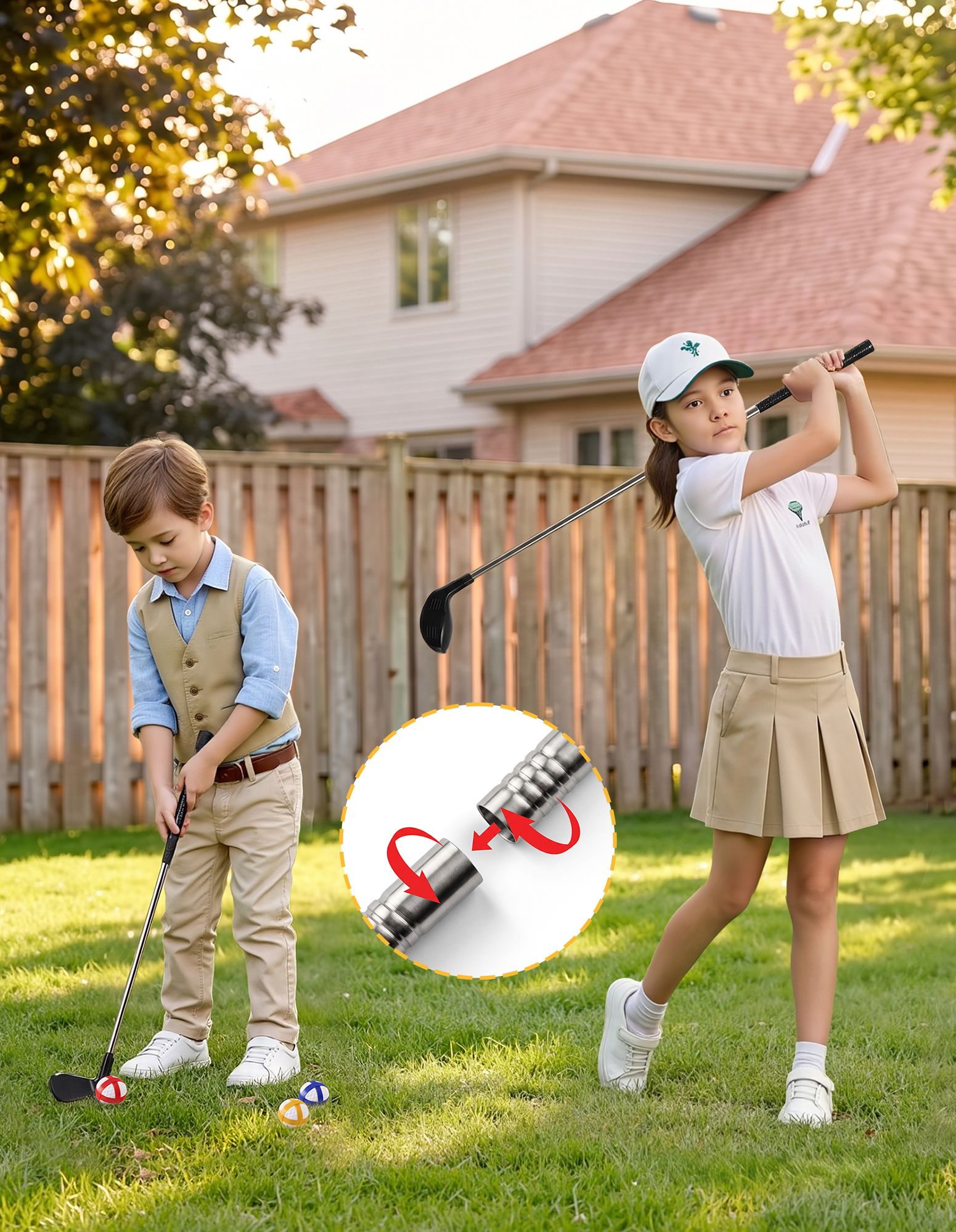 Keezi Kids Golf Chipping Game Set with Stand 24 Balls Adjustable Club and 2 Mats