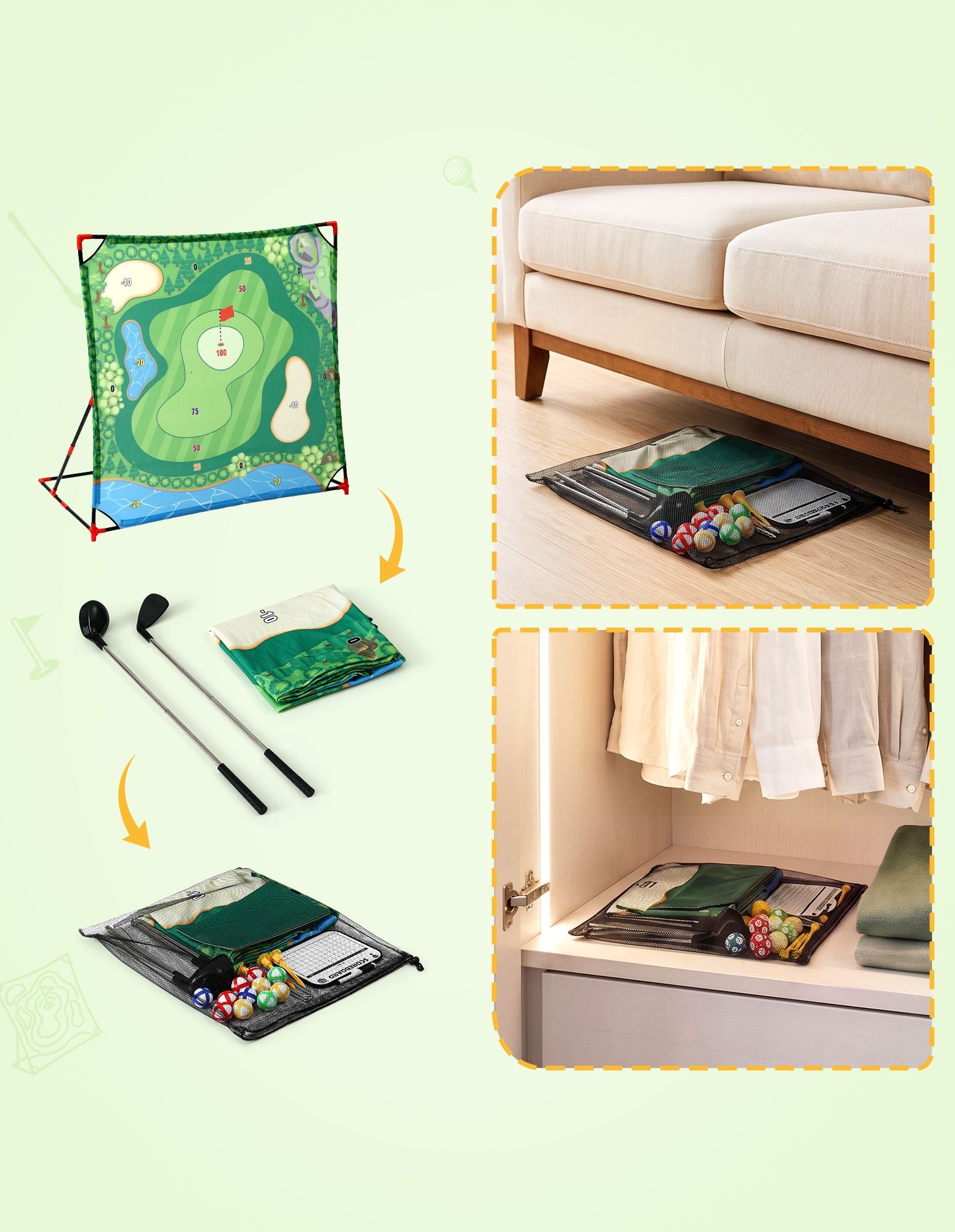 Keezi Kids Golf Chipping Game Set with Stand 24 Balls Adjustable Club and 2 Mats