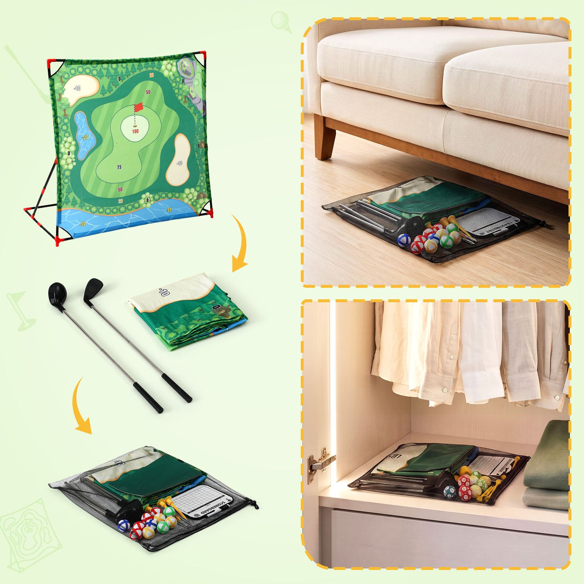 Keezi Kids Golf Chipping Game Set with Stand 24 Balls Adjustable Club and 2 Mats