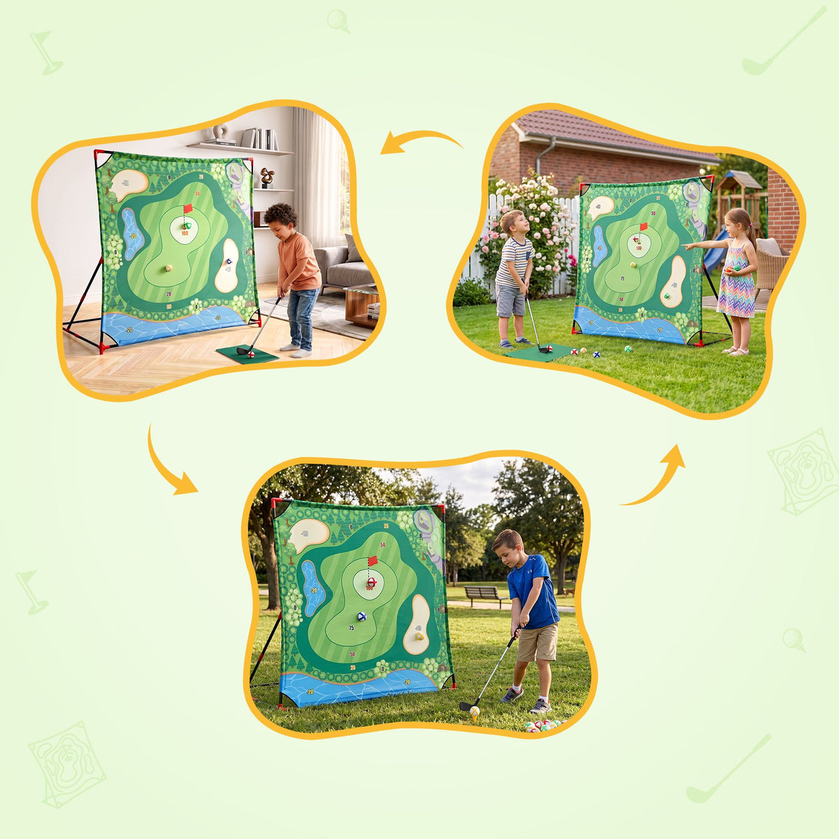 Keezi Kids Golf Chipping Game Set with Stand 24 Balls Adjustable Club and 2 Mats