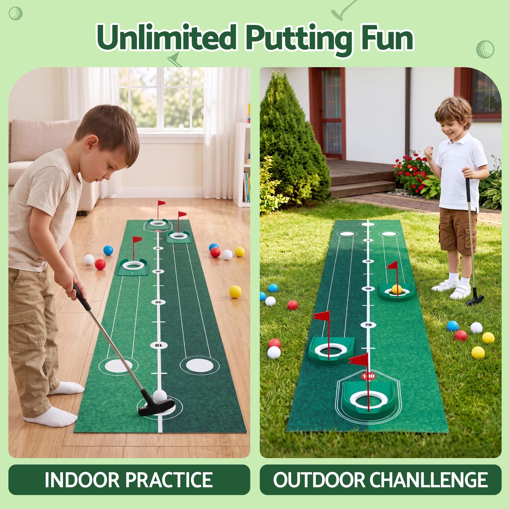 Keezi Kids Golf Putting Game Set with Golf Club for Ages 3-8