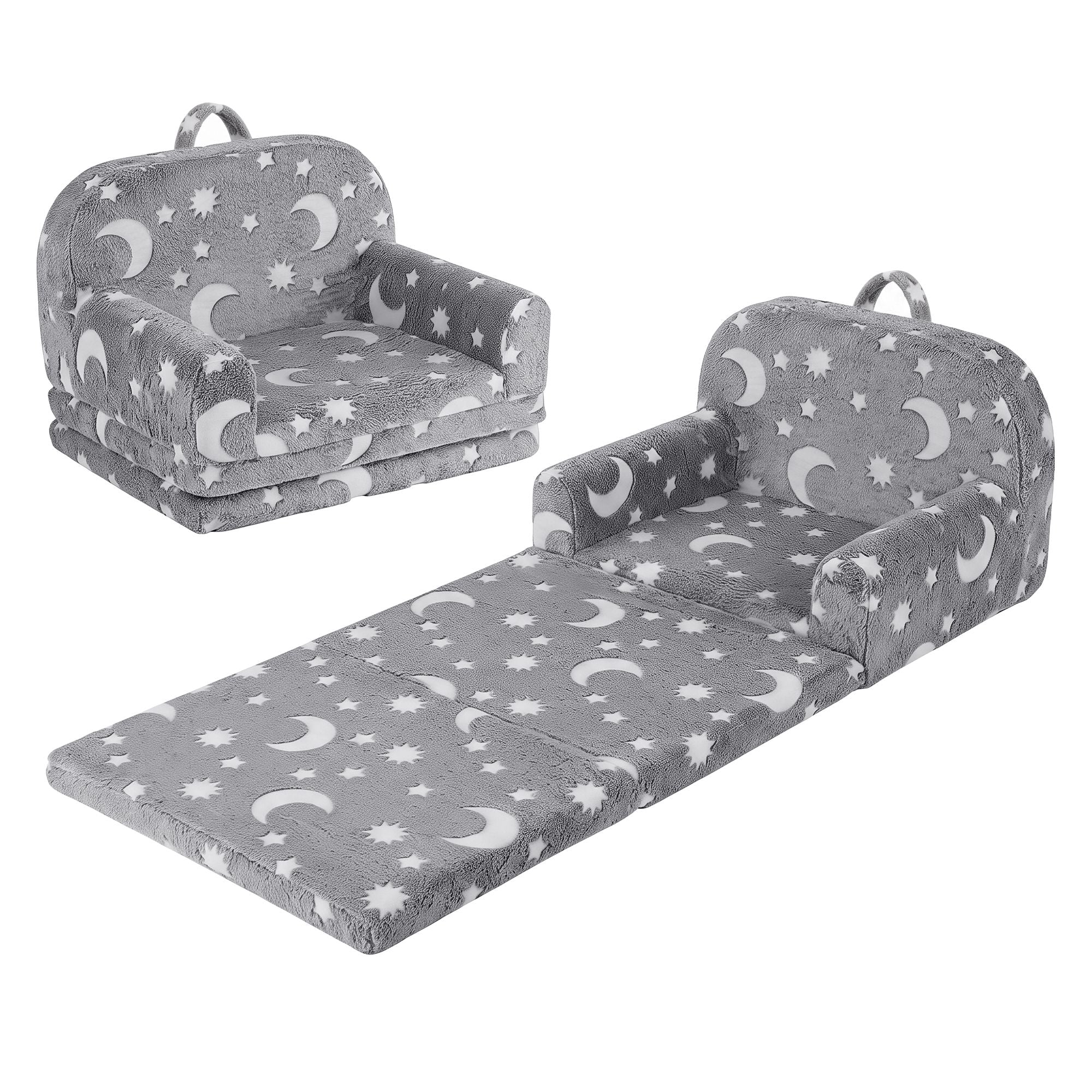 Keezi Kids 2-in-1 Fold Out Sofa Bed Washable Cover Glow in the Dark Grey