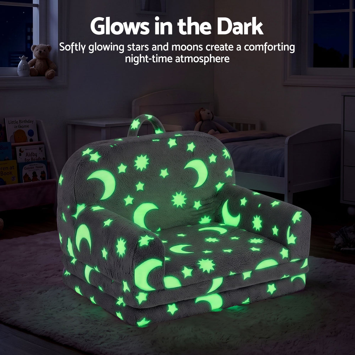 Keezi Kids 2-in-1 Fold Out Sofa Bed Washable Cover Glow in the Dark Grey