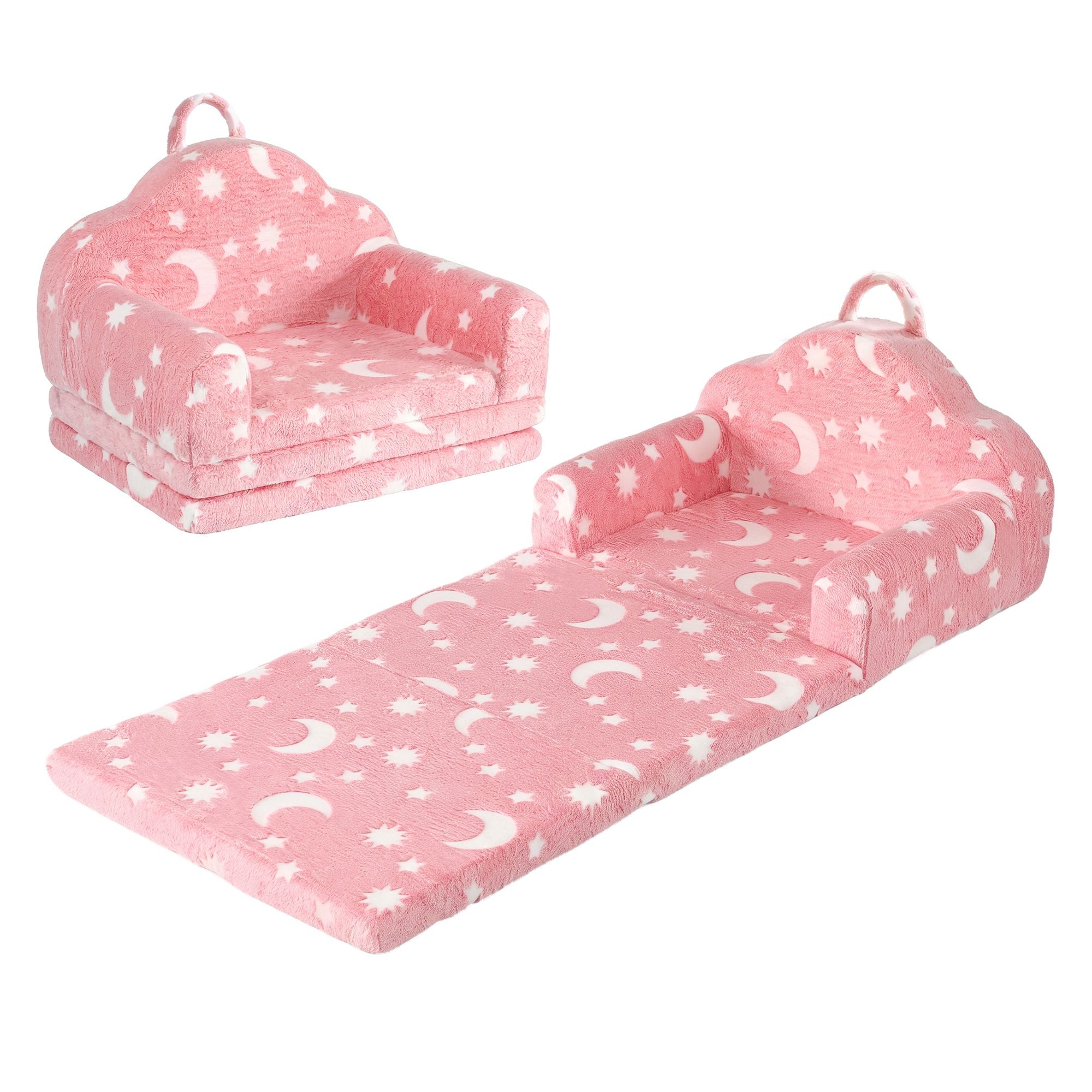 Keezi Kids 2-in-1 Fold Out Sofa Bed Washable Cover Glow in the Dark Pink