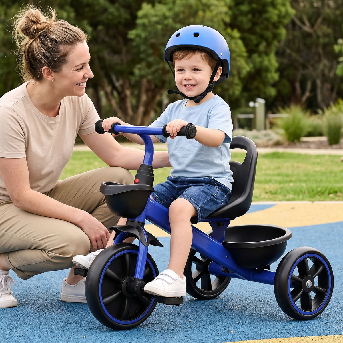 Rigo Tricycle Bike, Kids Bike with 3 wheels, basket Carbon Steel 68cm Blue