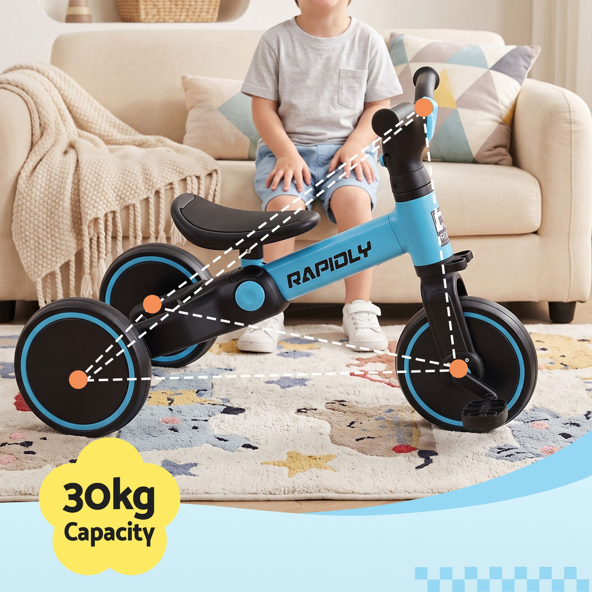 Rigo Tricycle Bike, Kids Bike with 3 wheels, Carbon Steel 70cm Blue