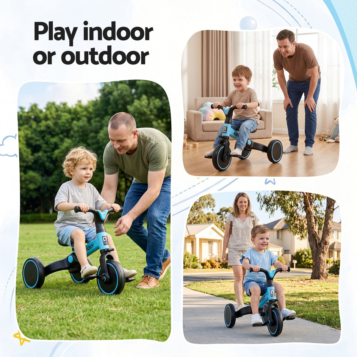 Rigo Tricycle Bike, Kids Bike with 3 wheels, Carbon Steel 70cm Blue