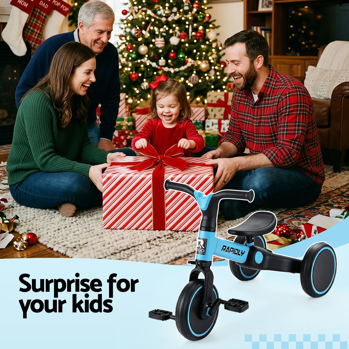 Rigo Tricycle Bike, Kids Bike with 3 wheels, Carbon Steel 70cm Blue