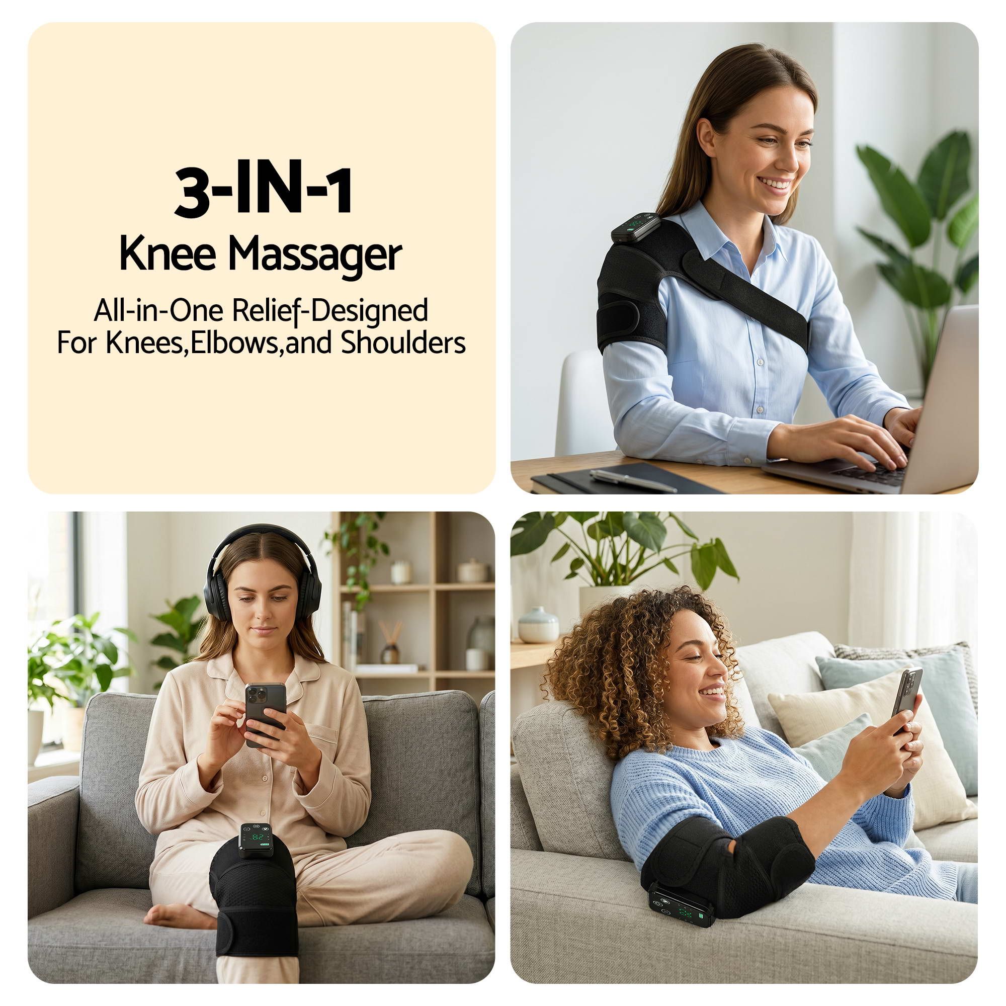 Livemor Knee Massager with Heat (2 Pack), Cordless Heated Knee Massage for Pain Relief with 3 Heating Levels