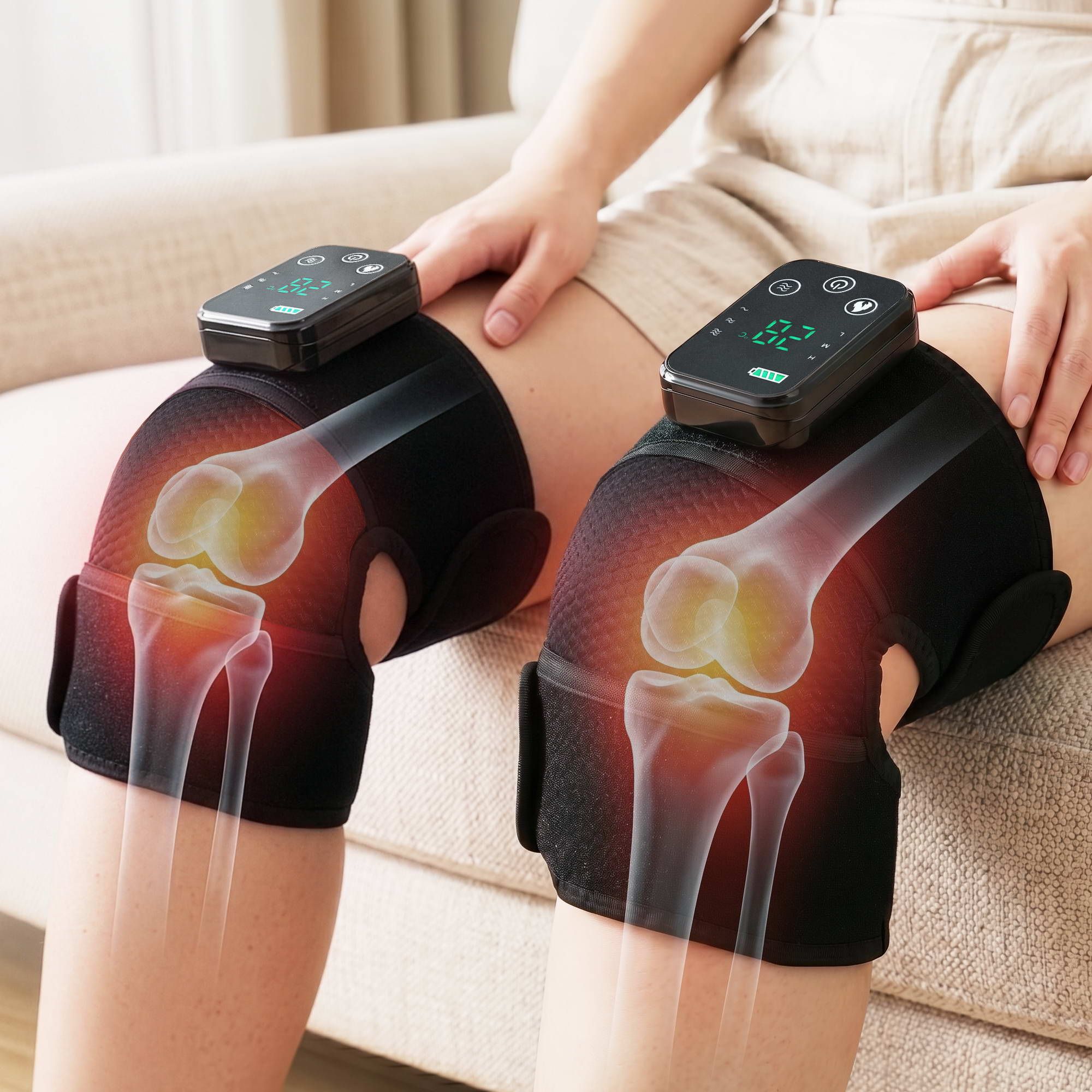 Livemor Knee Massager with Heat (2 Pack), Cordless Heated Knee Massage for Pain Relief with 3 Heating Levels