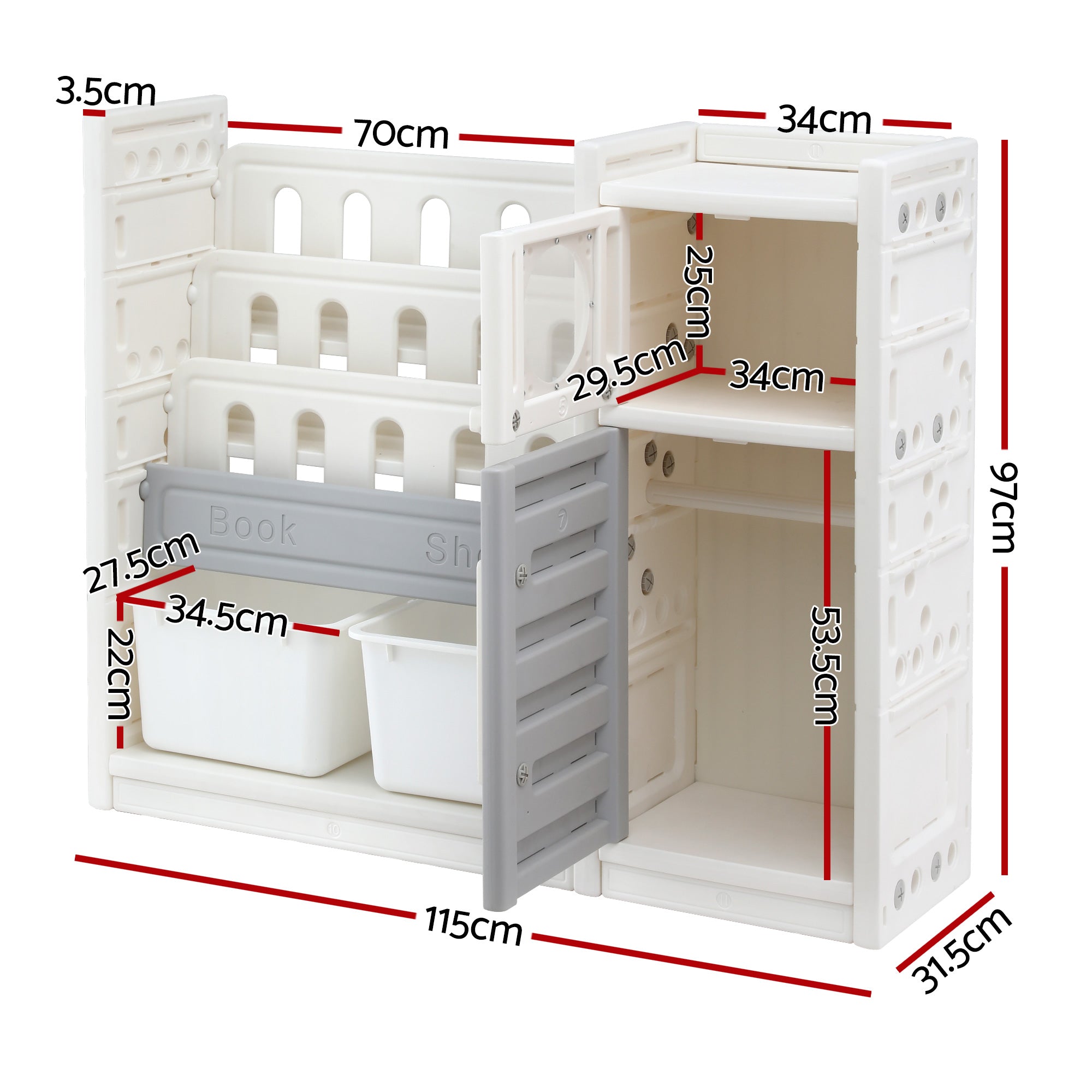 Keezi Kids Bookshelf and Toy Storage Organizer with 3-Tier Bookshelves