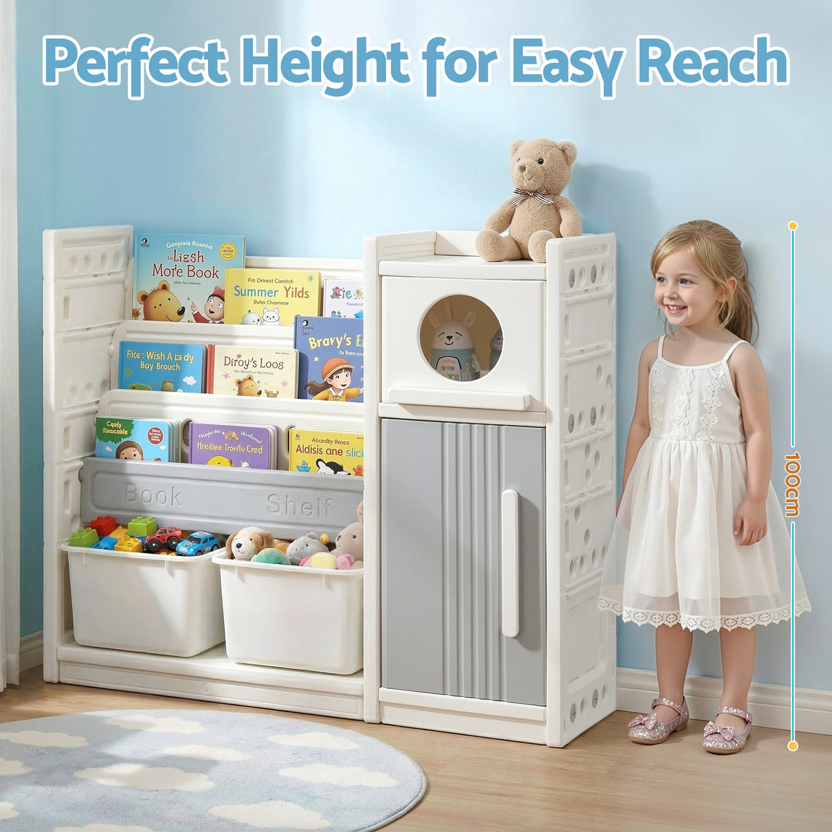 Keezi Kids Bookshelf and Toy Storage Organizer with 3-Tier Bookshelves