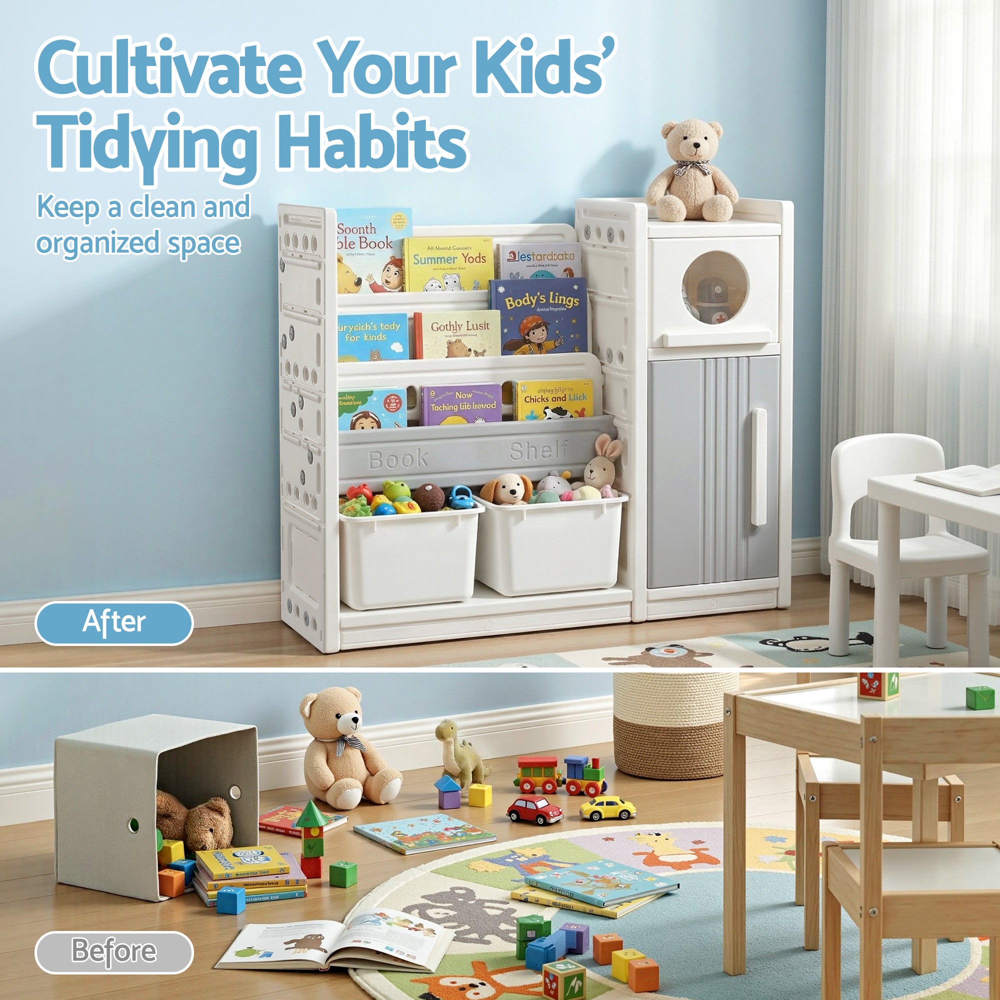 Keezi Kids Bookshelf and Toy Storage Organizer with 3-Tier Bookshelves