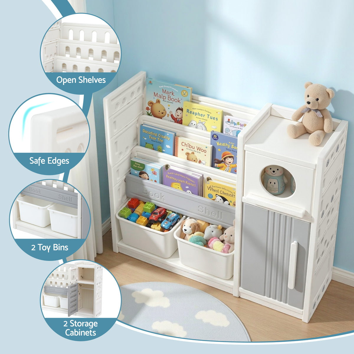 Keezi Kids Bookshelf and Toy Storage Organizer with 3-Tier Bookshelves