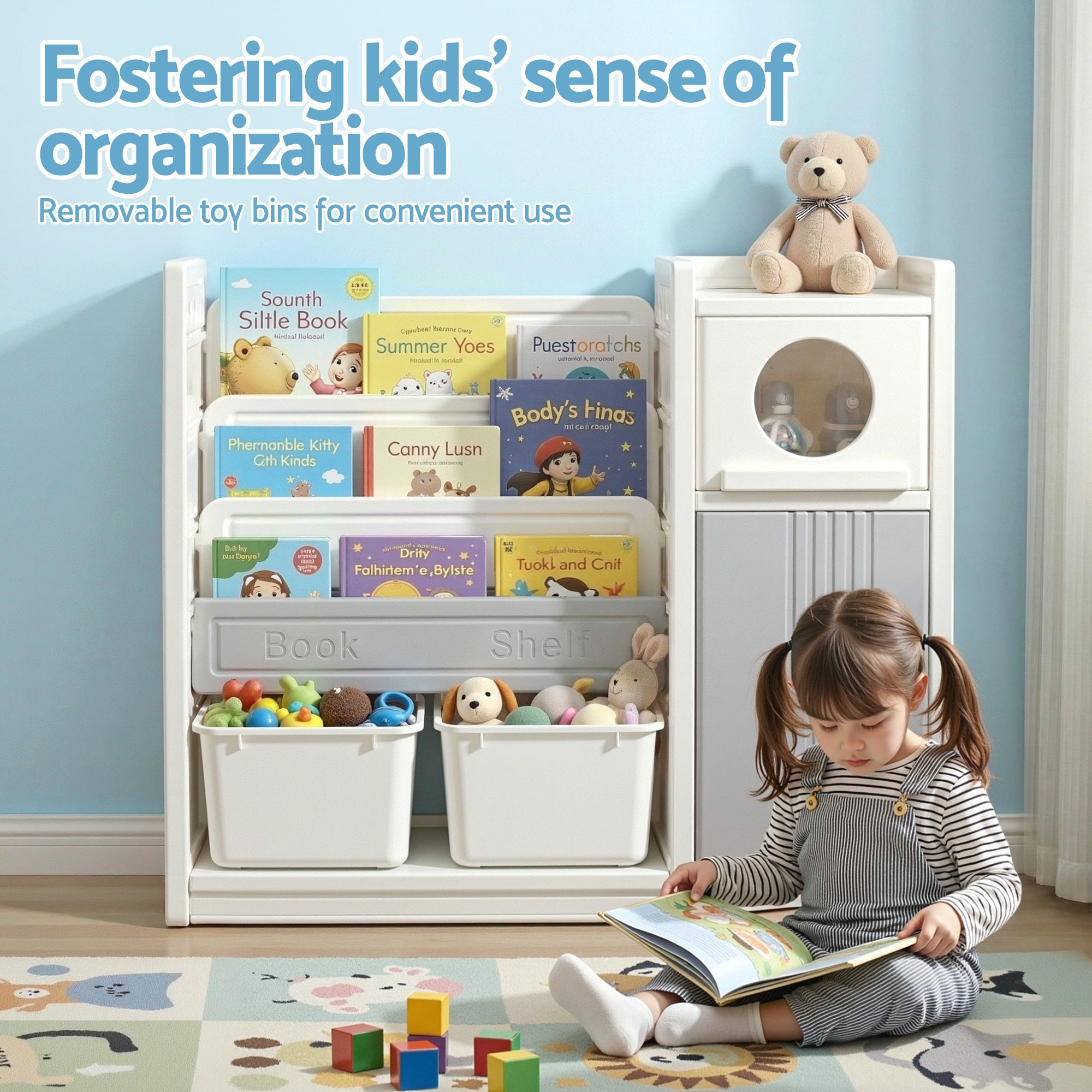 Keezi Kids Bookshelf and Toy Storage Organizer with 3-Tier Bookshelves
