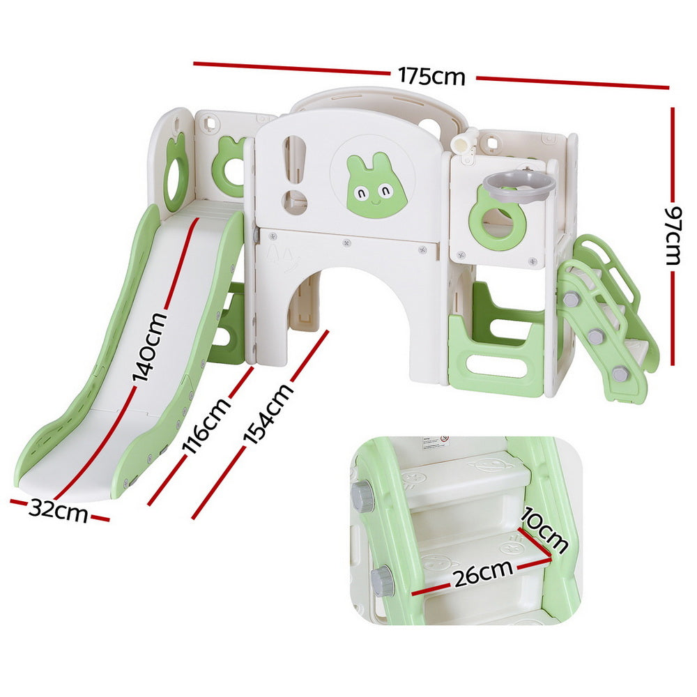 Keezi Kids Slide Swing Set Ball Hoop Rings Football Outdoor Toys Green
