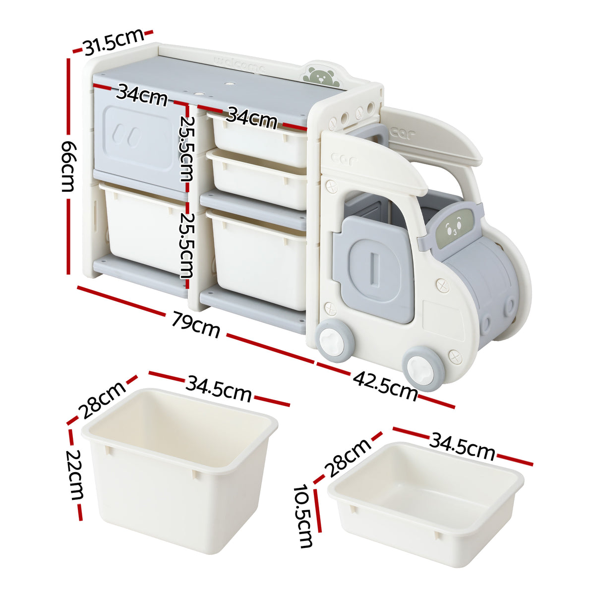 Keezi Toy Storage Organizer with 4 Storage Bins and Cabinet Storage for Kids