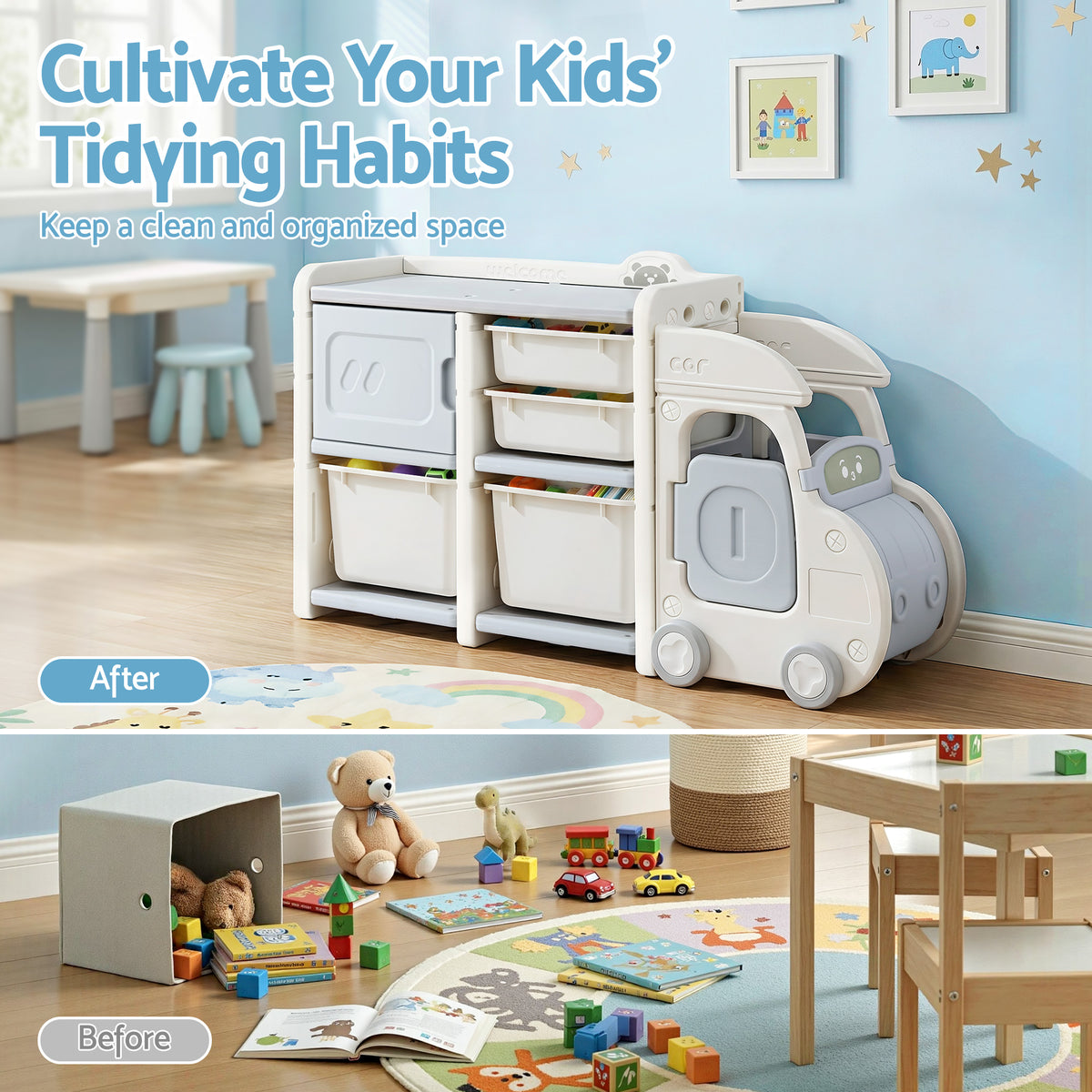 Keezi Toy Storage Organizer with 4 Storage Bins and Cabinet Storage for Kids
