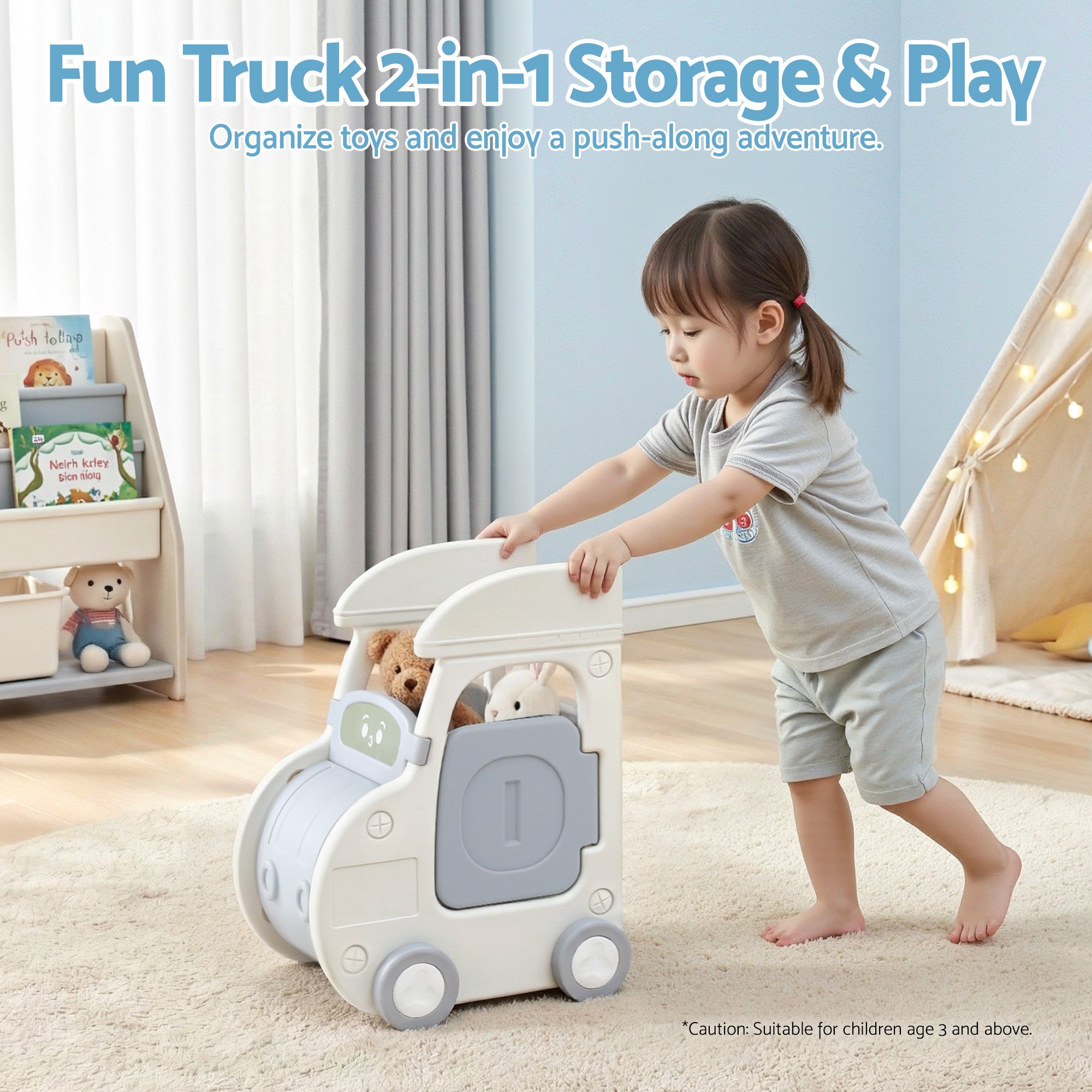 Keezi Toy Storage Organizer with 4 Storage Bins and Cabinet Storage for Kids