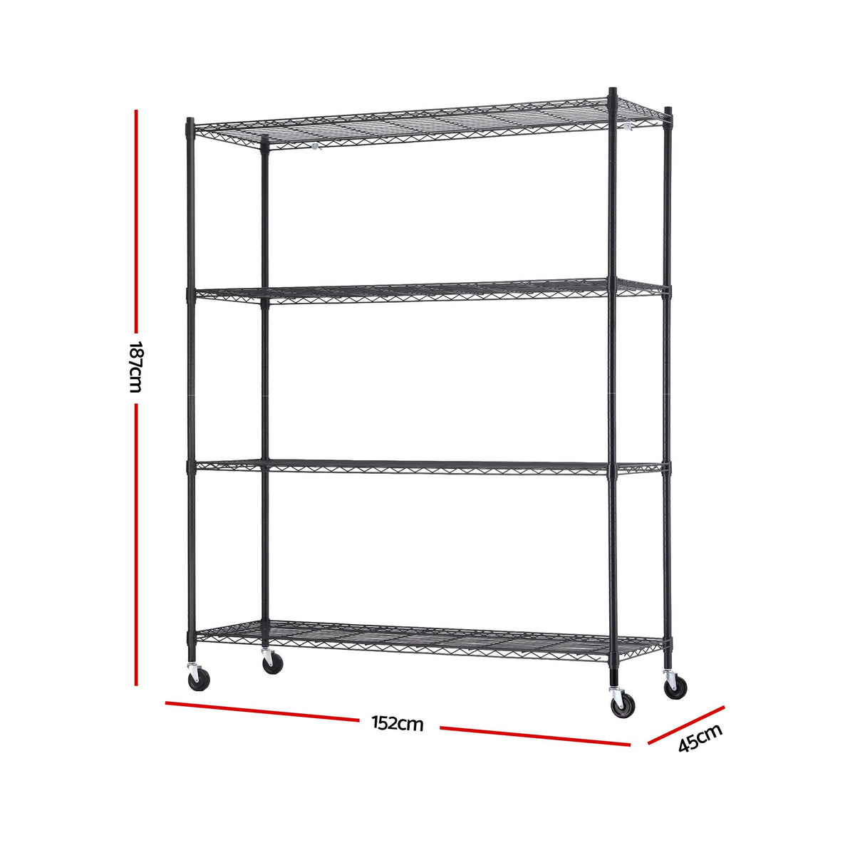 Artiss 4-Tier Kitchen Rack Shelf with Wheels Shelving 152x45x187CM Adjustable Metal Storage Shelves