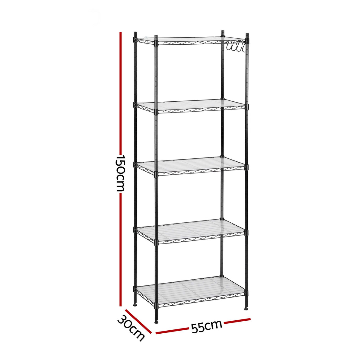 Artiss 5-Tier Kitchen Rack Shelf Shelving Unit 55x30x150CM Adjustable Metal Storage Shelves Black