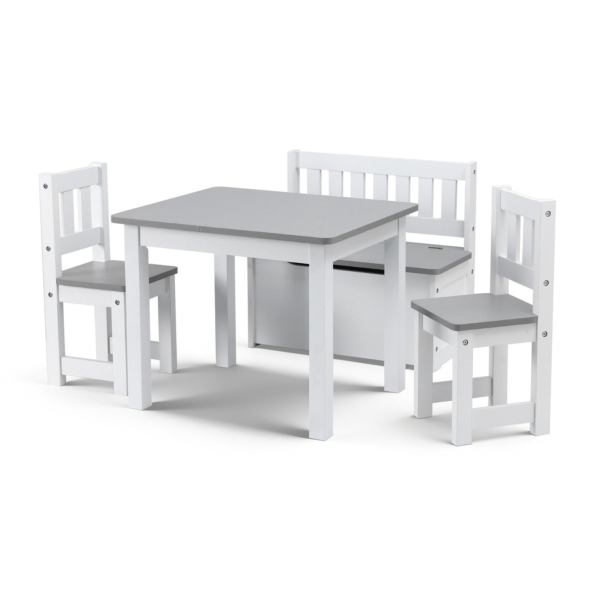 Keezi 2 in 1 Kids Table and Chair Set with Storage Bench and 2 Chairs Grey