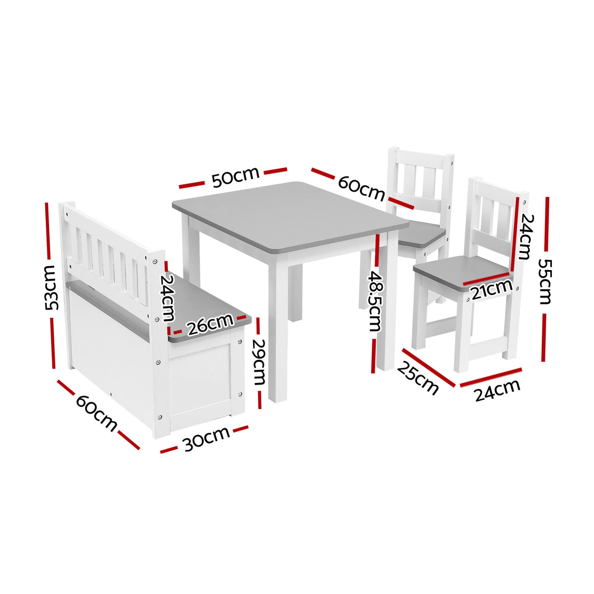 Keezi 2 in 1 Kids Table and Chair Set with Storage Bench and 2 Chairs Grey