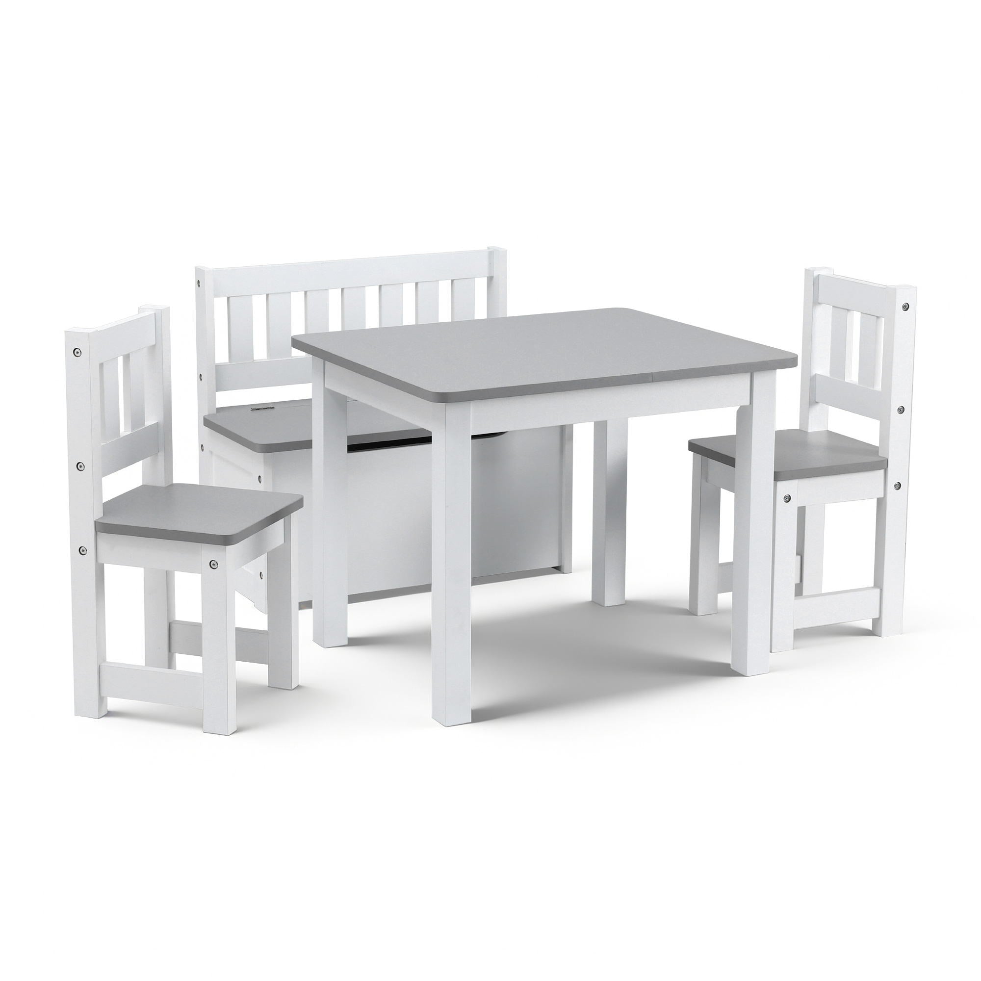 Keezi 2 in 1 Kids Table and Chair Set with Storage Bench and 2 Chairs Grey