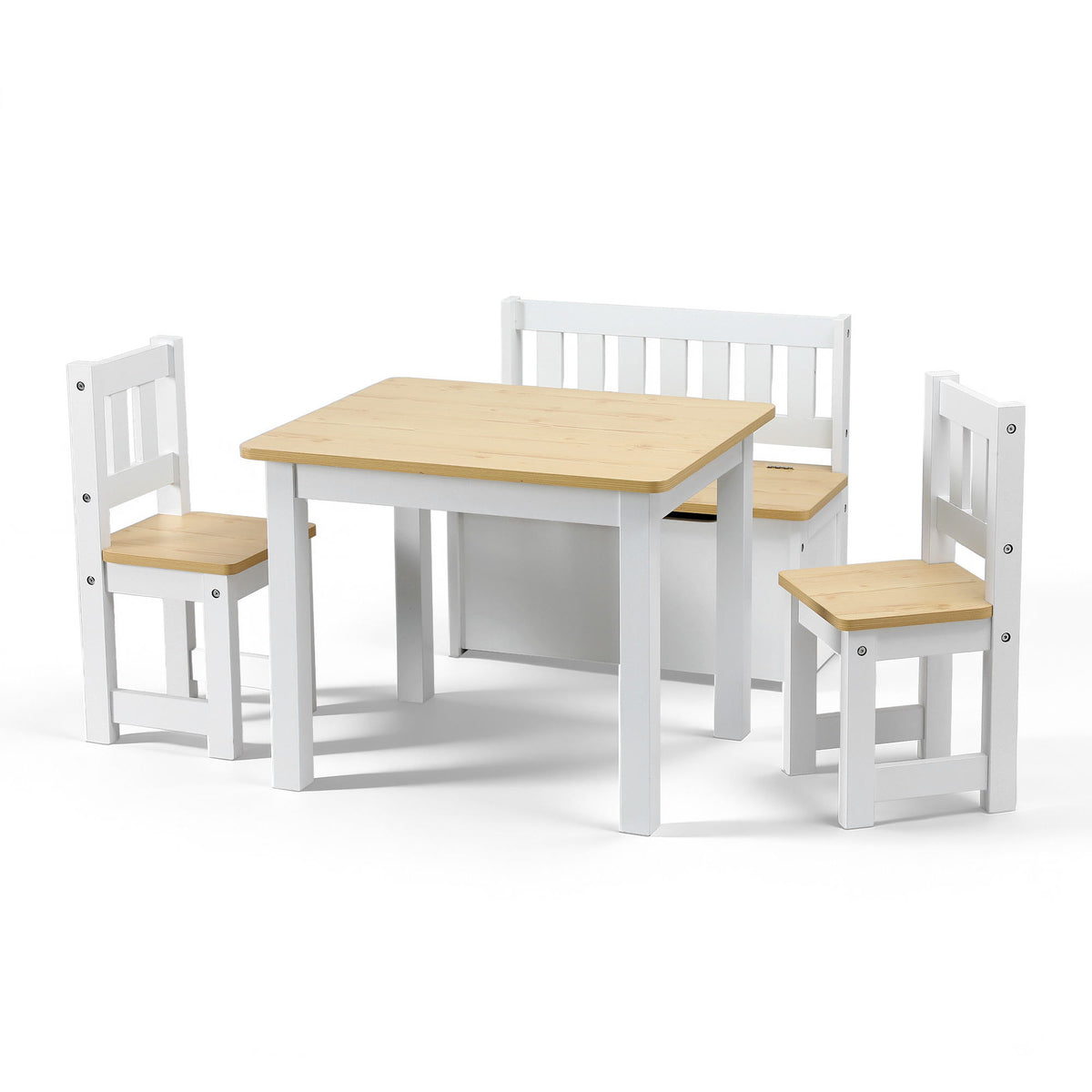 Keezi 2 in 1 Kids Table and Chair Set with Storage Bench and 2 Chairs Natural