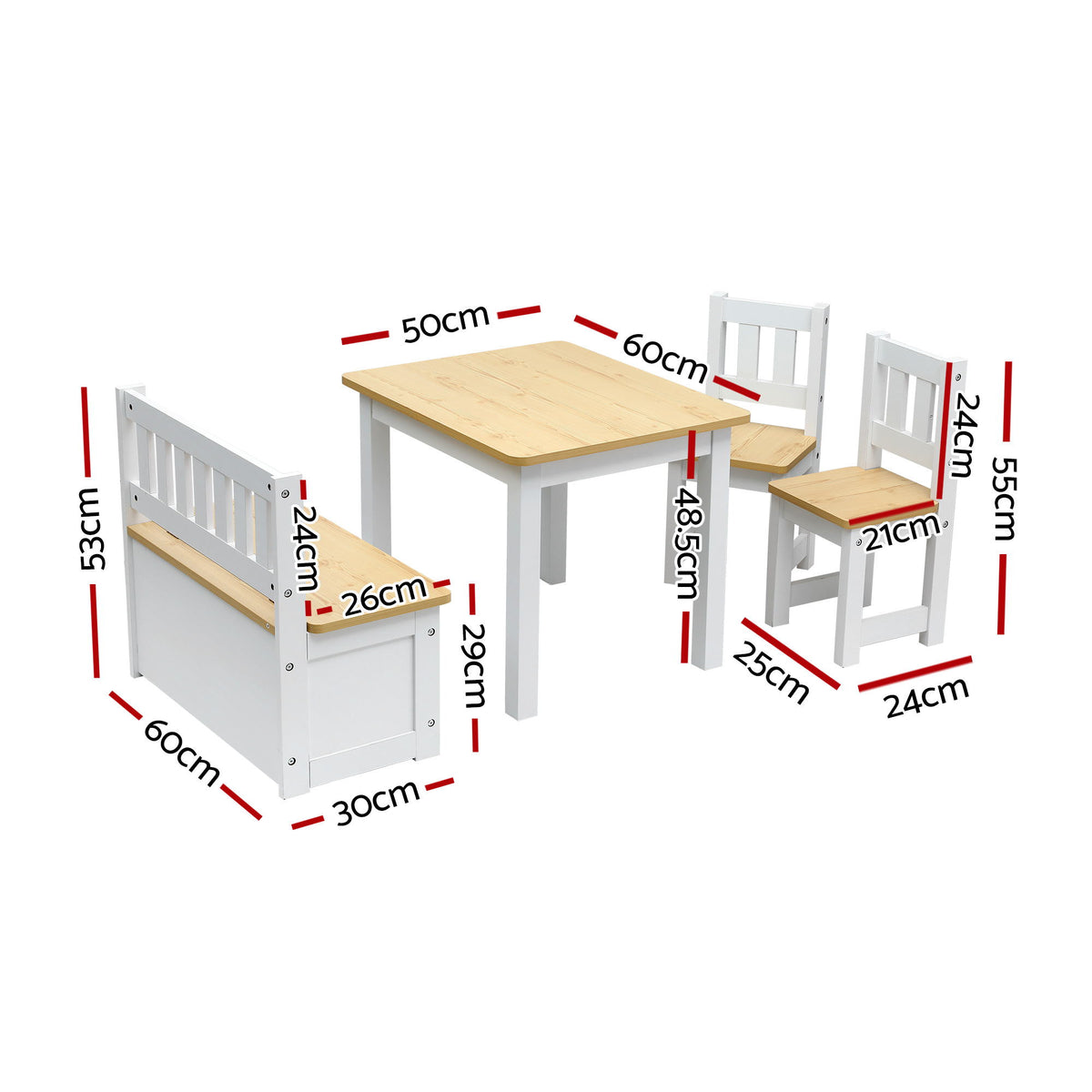 Keezi 2 in 1 Kids Table and Chair Set with Storage Bench and 2 Chairs Natural