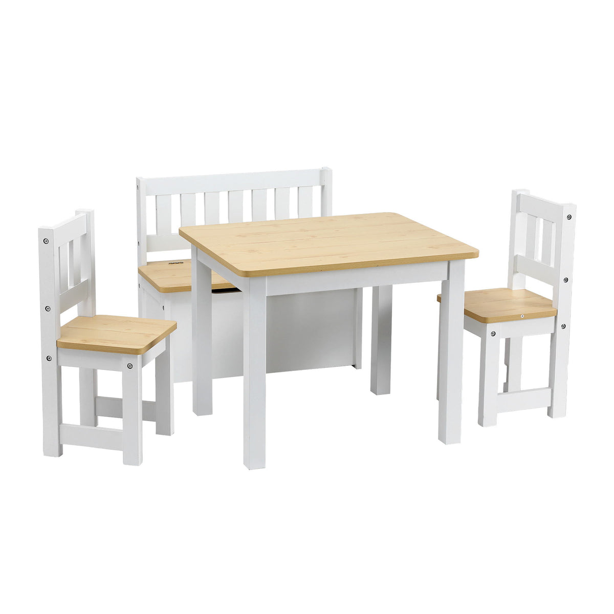 Keezi 2 in 1 Kids Table and Chair Set with Storage Bench and 2 Chairs Natural