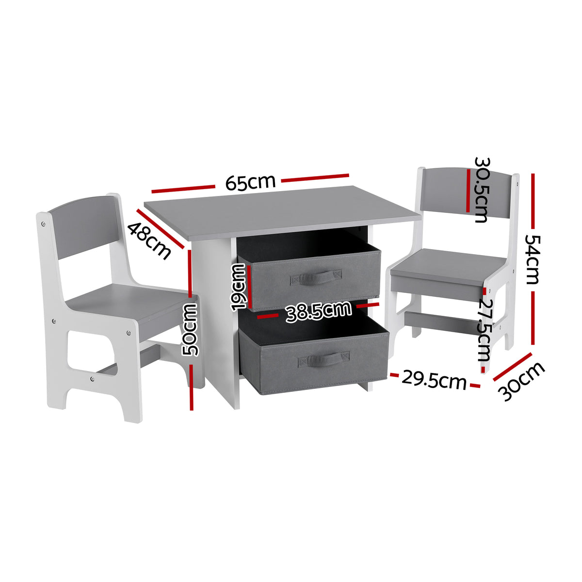 Keezi Kids Table and 2 Chairs Set Wooden Activity Table with 2 Storage Drawers for Children