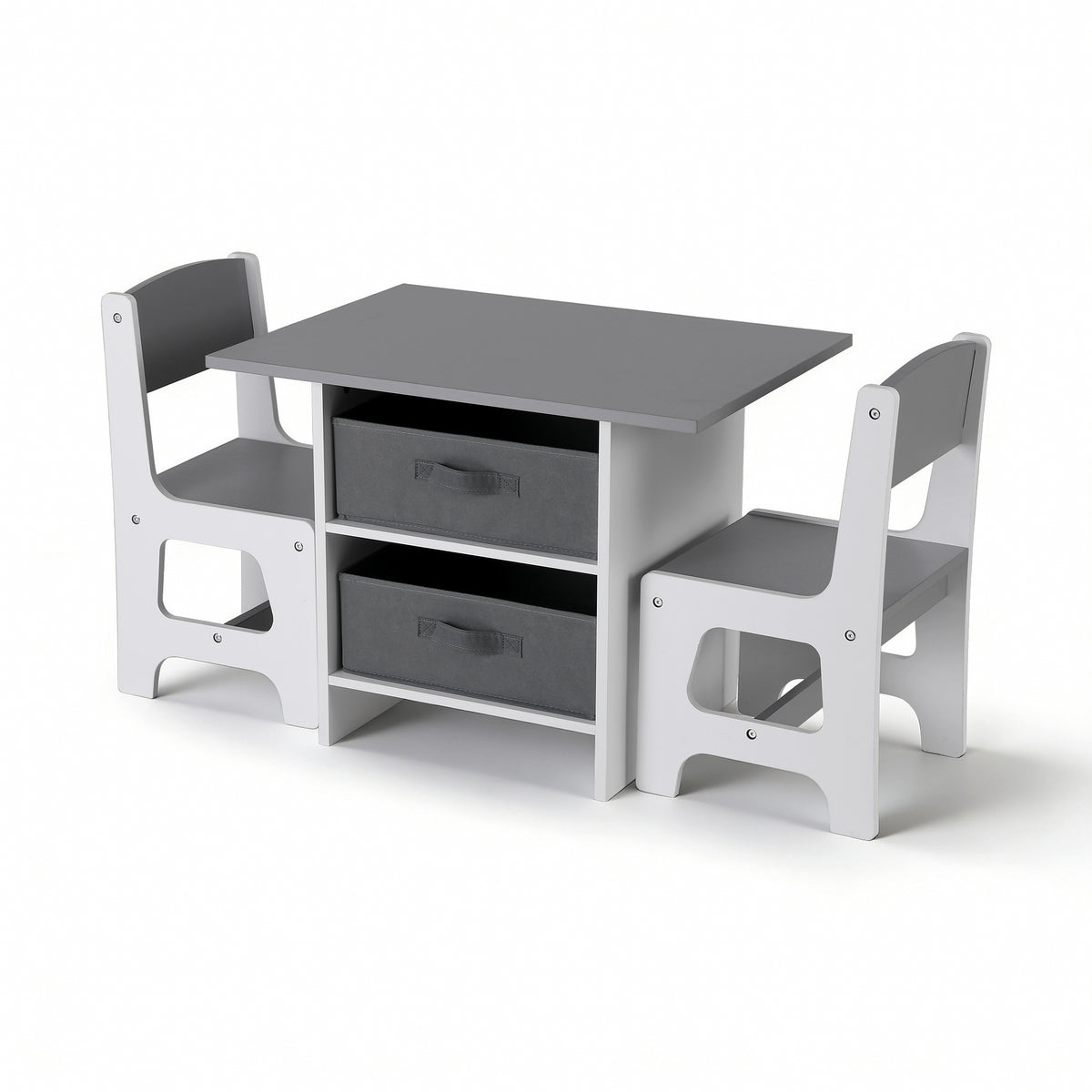 Keezi Kids Table and 2 Chairs Set Wooden Activity Table with 2 Storage Drawers for Children