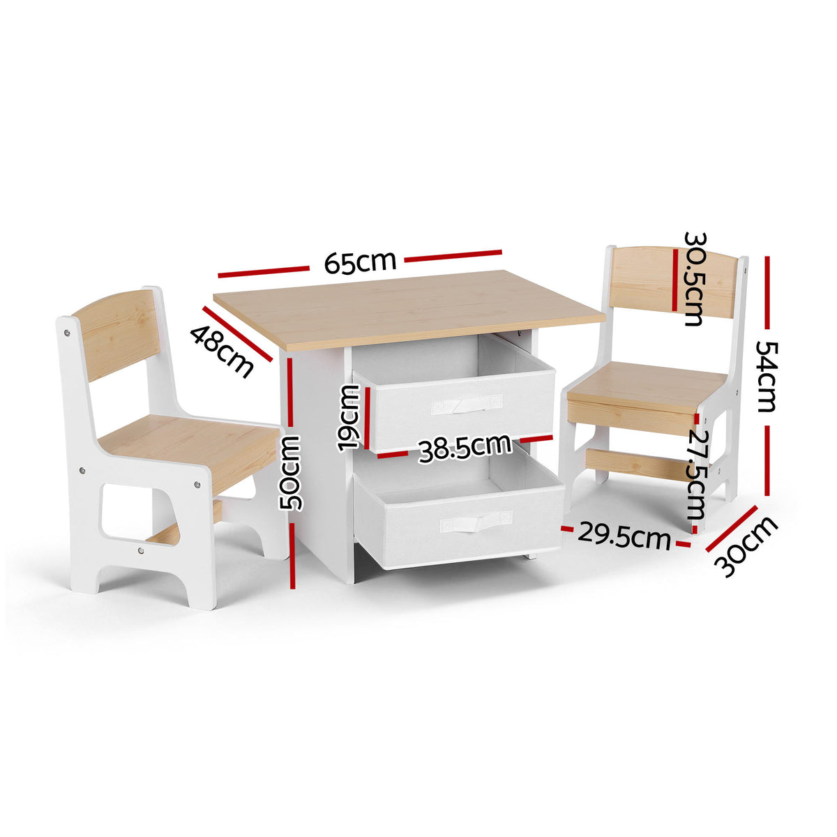 Keezi Kids Wooden Table and 2 Chairs Set with 2 Storage Drawers for Children