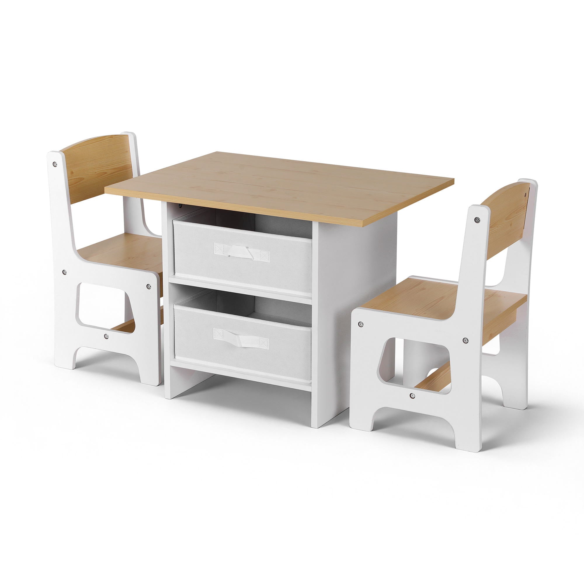 Keezi Kids Wooden Table and 2 Chairs Set with 2 Storage Drawers for Children